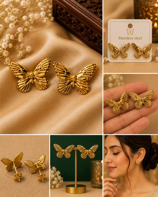 Golden Butterfly Minimal Stud Earrings