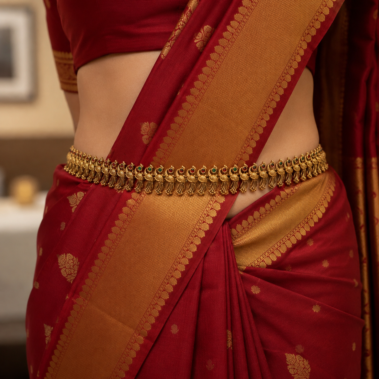 Premium Peacock Design Gold-Plated Kamarbandh