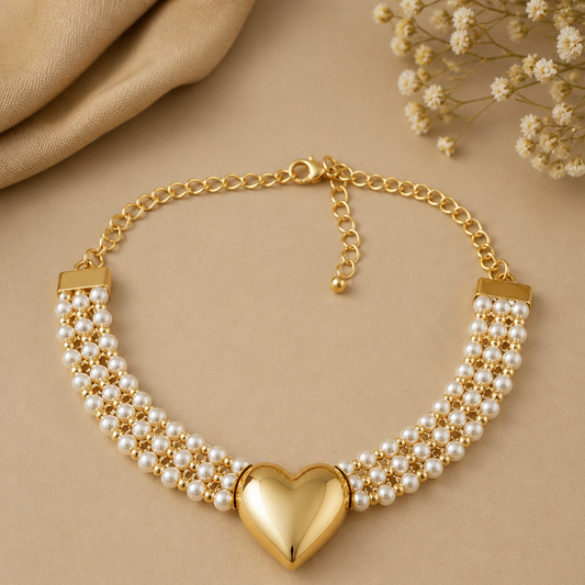 ✨ Heart Pearl Choker Necklace
