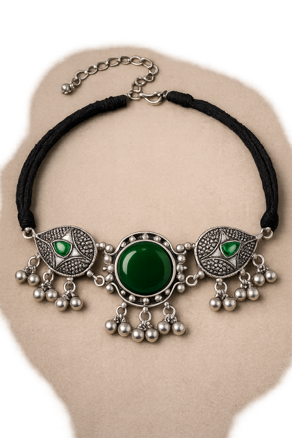 German Silver Green Monalisa Stone Choker Necklace for Women
