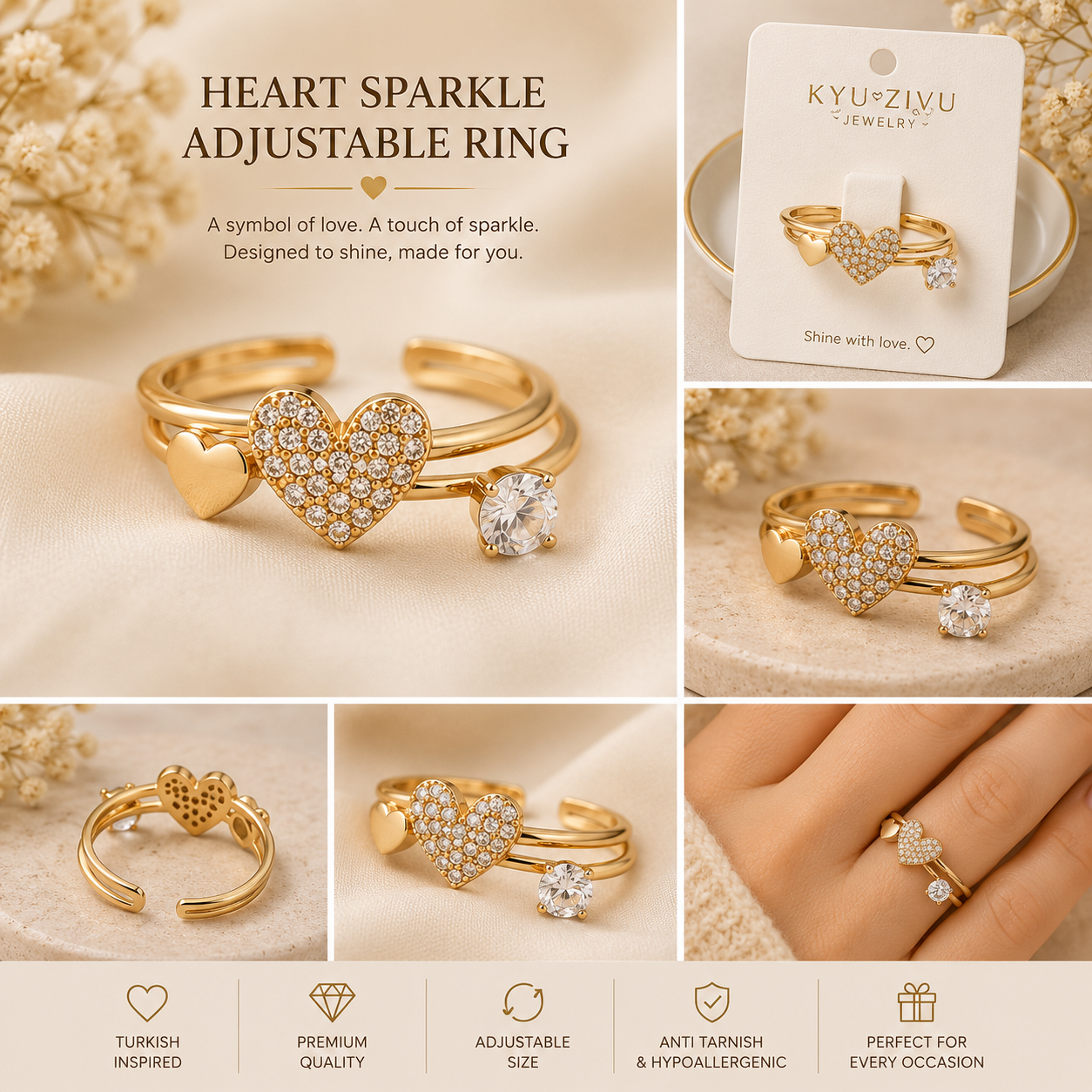 Heart Sparkle Adjustable Ring for Women