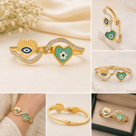 Gold Evil Eye Heart Bracelet for Women