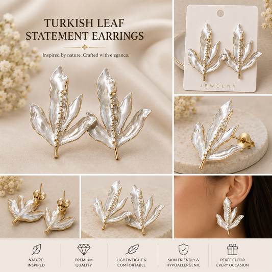 Turkish Leaf Pearl Earrings for Women