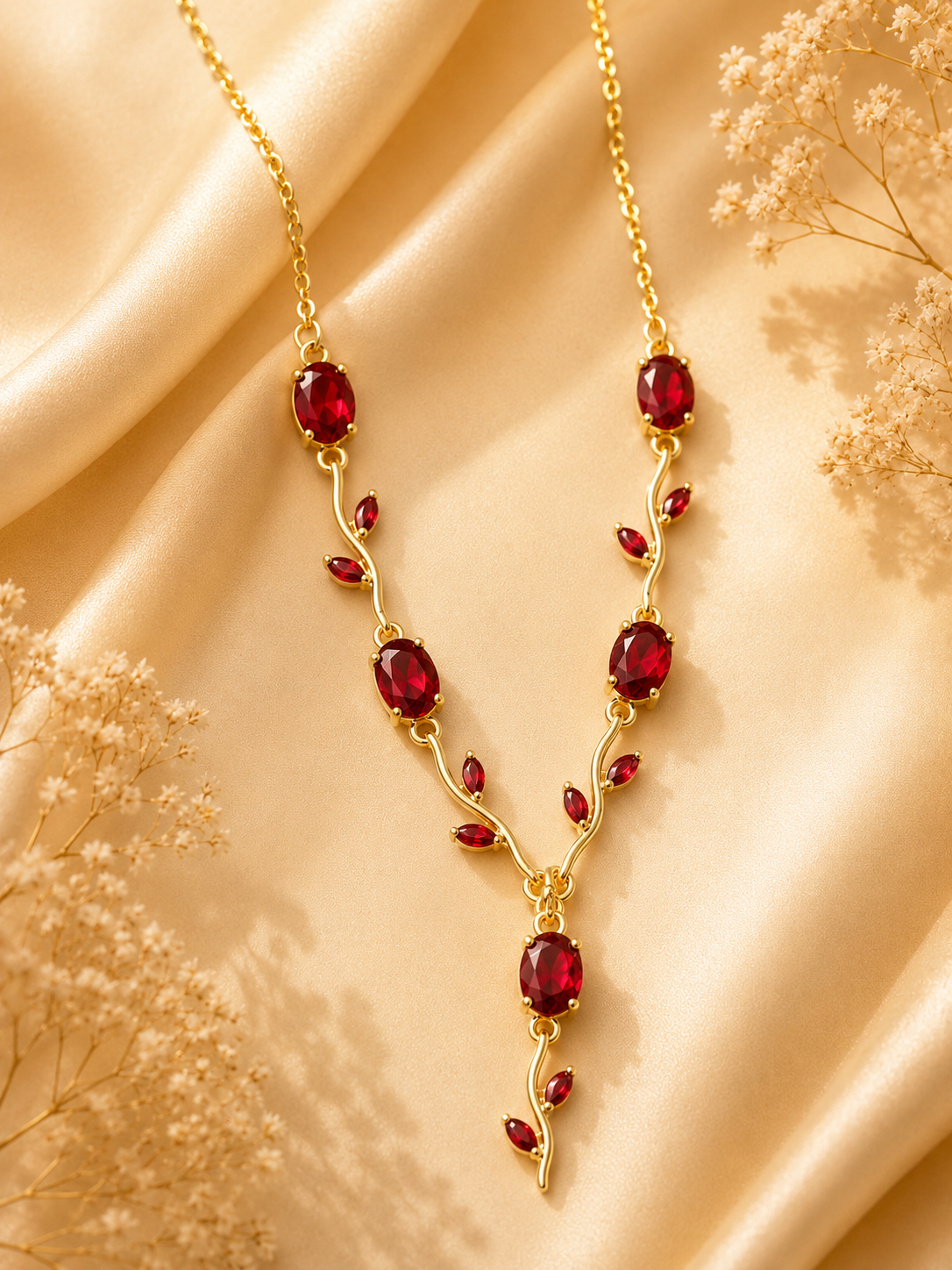 Ruby Vine Gold-Plated Statement Necklace