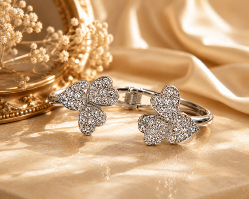 Triple Heart Crystal Open Bracelet