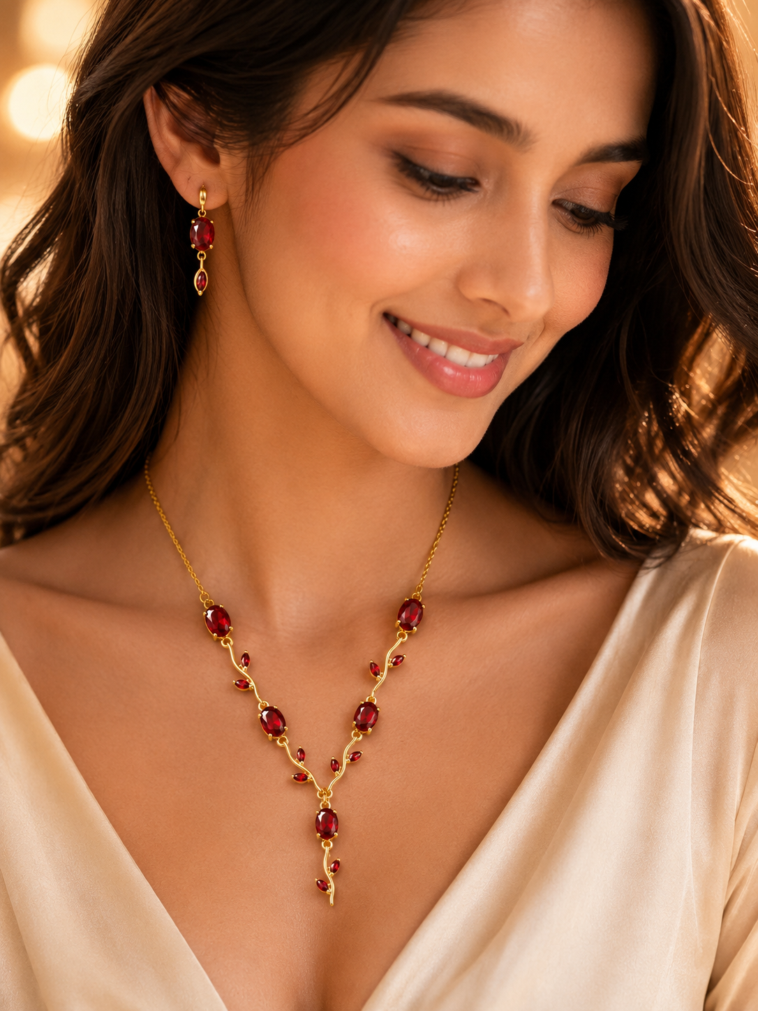Ruby Vine Gold-Plated Statement Necklace