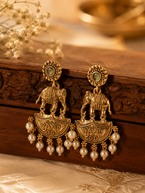 ✨ Royal Elephant Pearl Chandbali Earrings ✨