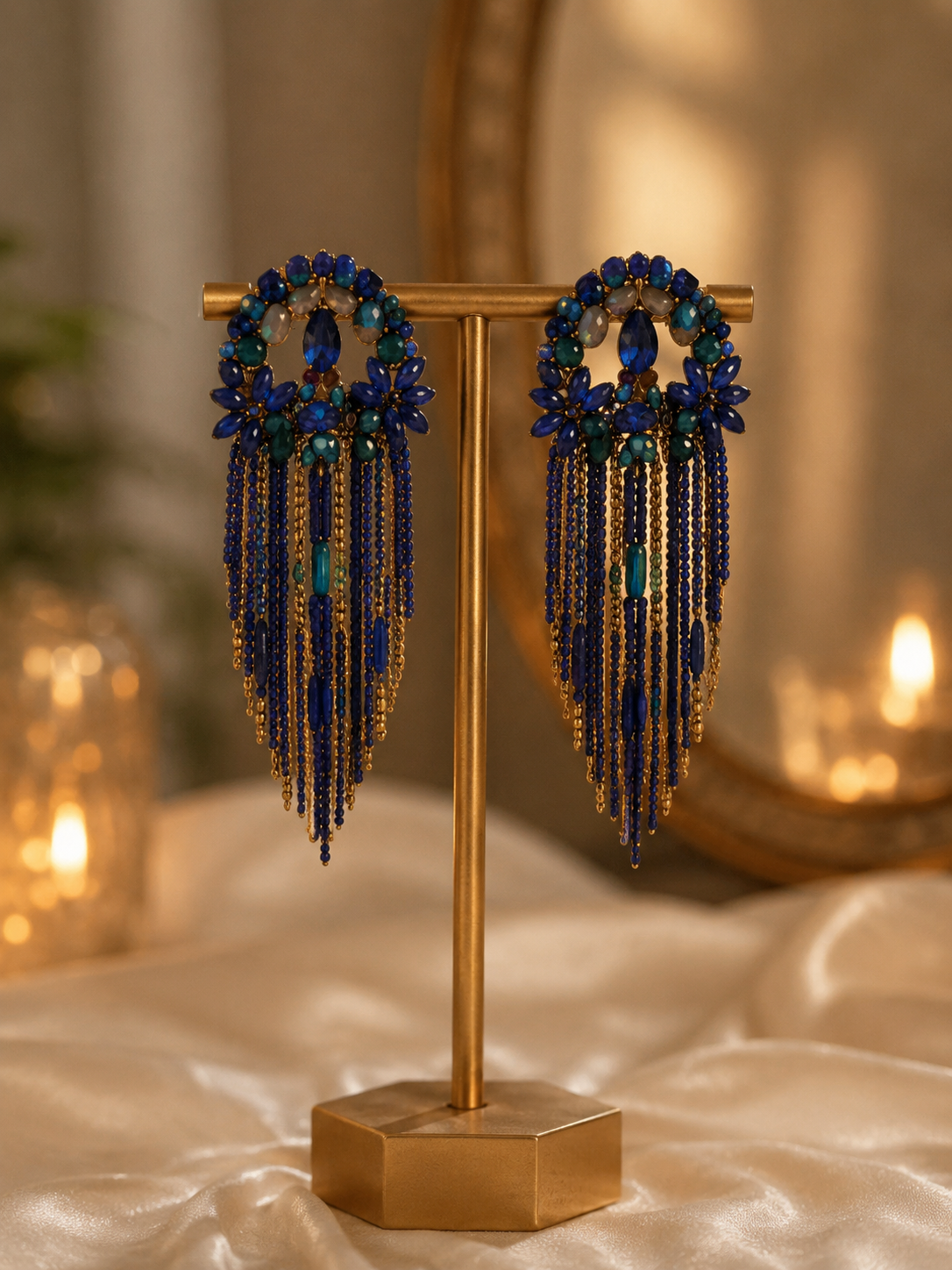 Royal Blue Tassel Statement Earrings