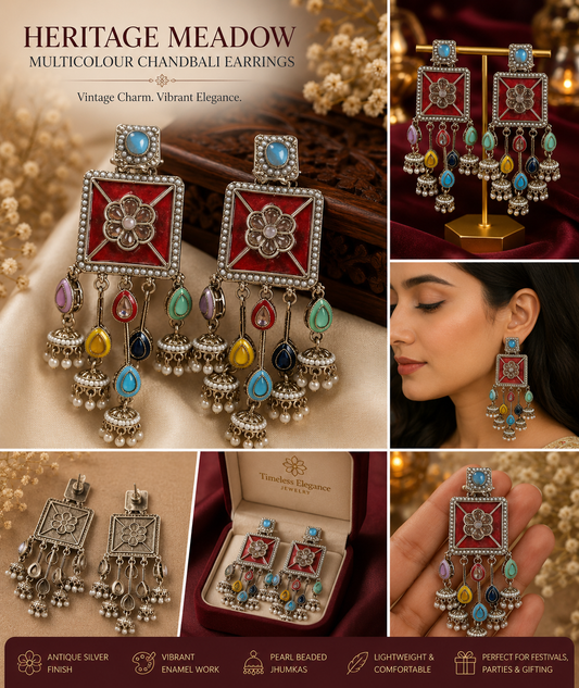 Heritage Meadow Multicolour Chandbali Earrings