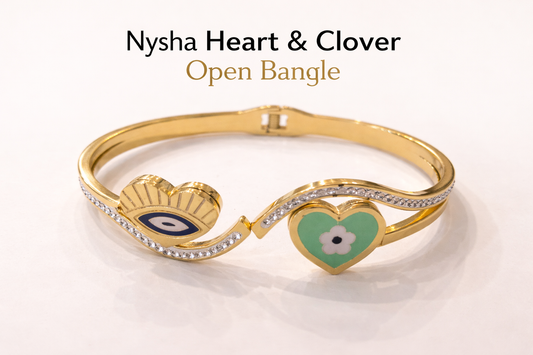 Nysha Heart & Clover Open Bangle