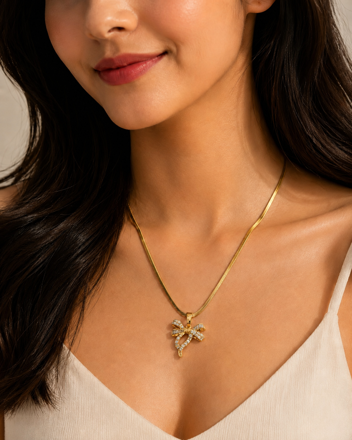 Crystal Bow Pendant Necklace