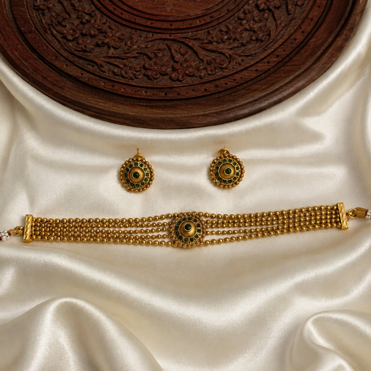 Nysha™ Gold Plated Anklet & Green Stone Choker Combo Set for Women | Traditional Festive Jewellery |