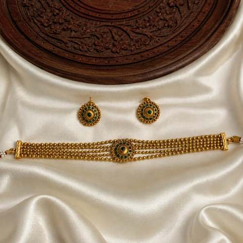 Nysha™ Gold Plated Anklet & Green Stone Choker Combo Set for Women | Traditional Festive Jewellery |