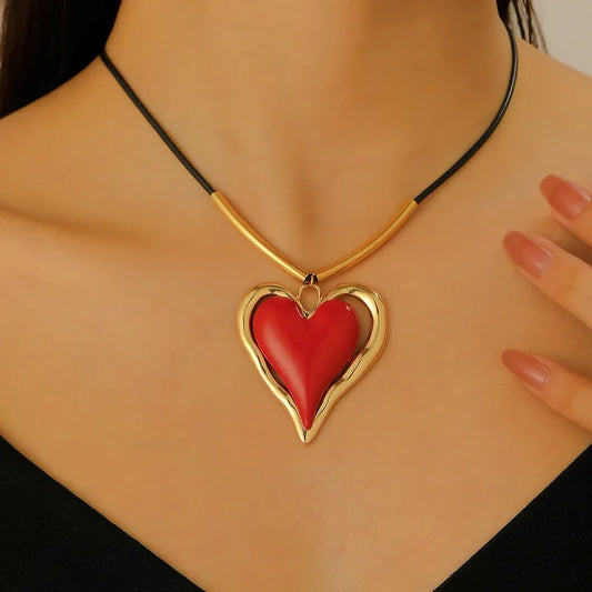 Trendy Red Heart Necklace – Bold Statement Pendant for Women