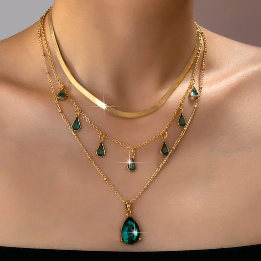 Elegant Three Layer Necklace With Three-dimensional Water Droplets Design For Women, Alloy Material With Acrylic Inlay On Cable Chain