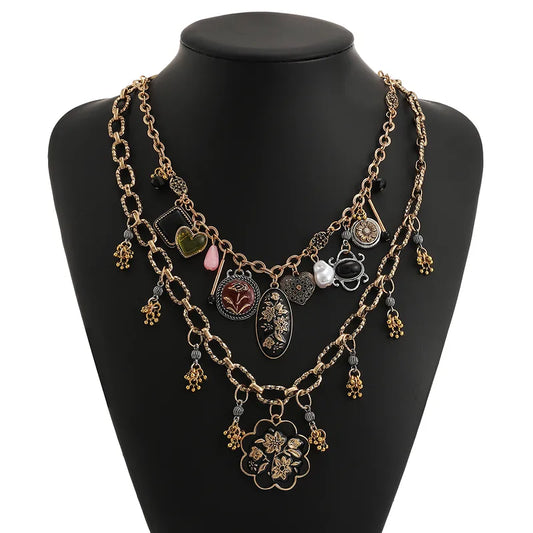 The Vintage Empress: Multi-Charm Layered Statement Necklace