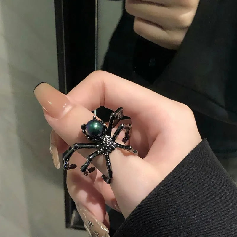 Gothic Hip-Hop Retro Spider Alloy Plating Inlay Moonstone Halloween Unisex Open Rings