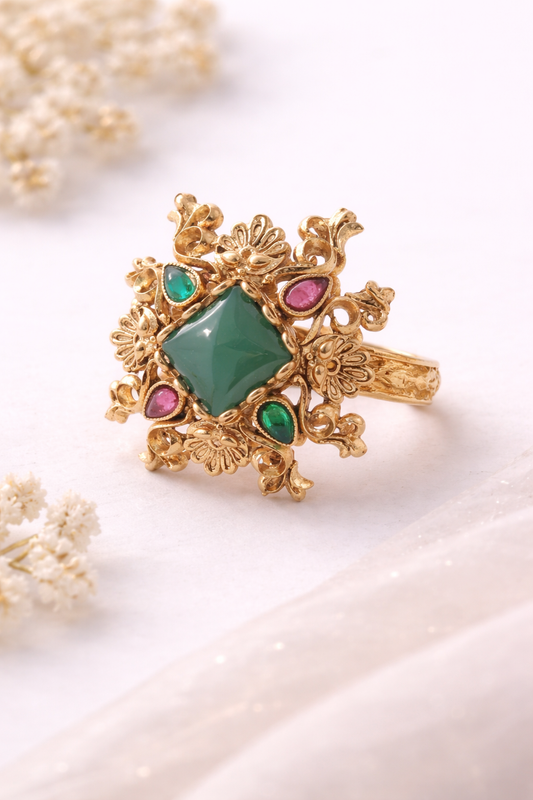 Nysha Emerald Floral Stone Ring