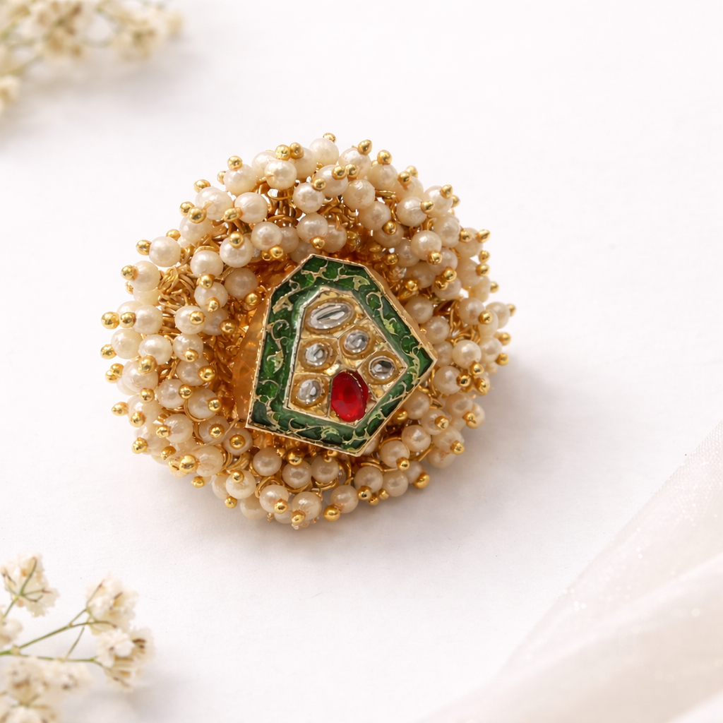 Nysha Pearl Kundan Statement Ring