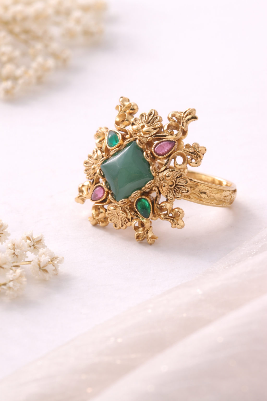 Nysha Emerald Floral Stone Ring