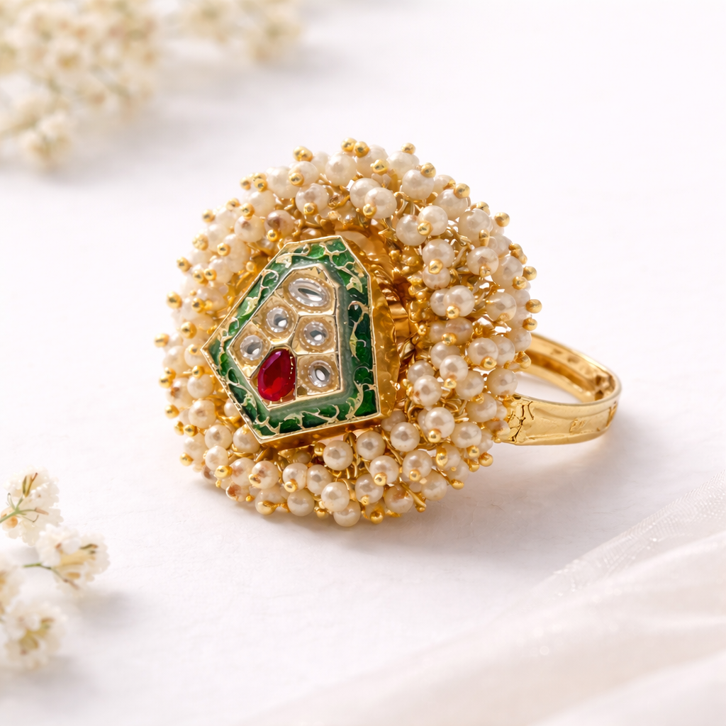 Nysha Pearl Kundan Statement Ring