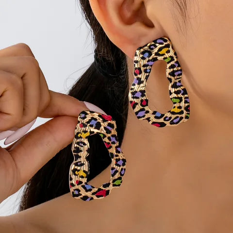 Colorful Leopard Print Statement Earrings for Women | Trendy Geometric Stud Earrings