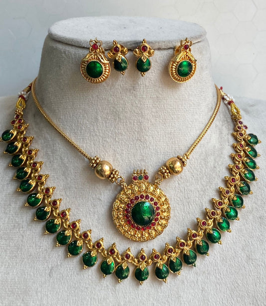 ✨ Nysha Temple Emerald Drop Necklace Set