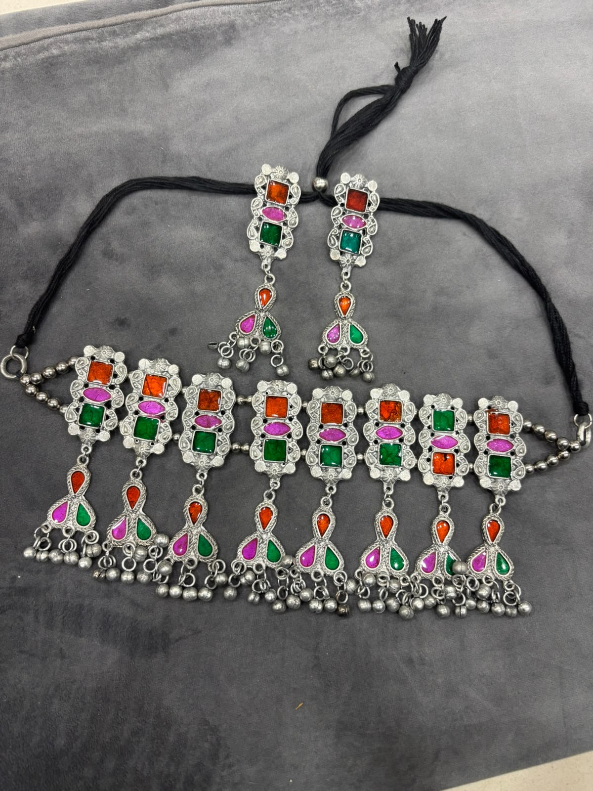 Navratri Special Multicolor Traditional Statement Necklace Set with Earrings