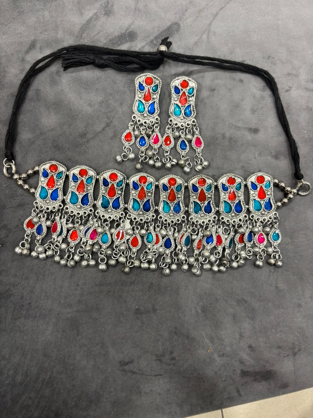 Navratri Special Multicolor Oxidized Choker Necklace Set with Matching Earrings