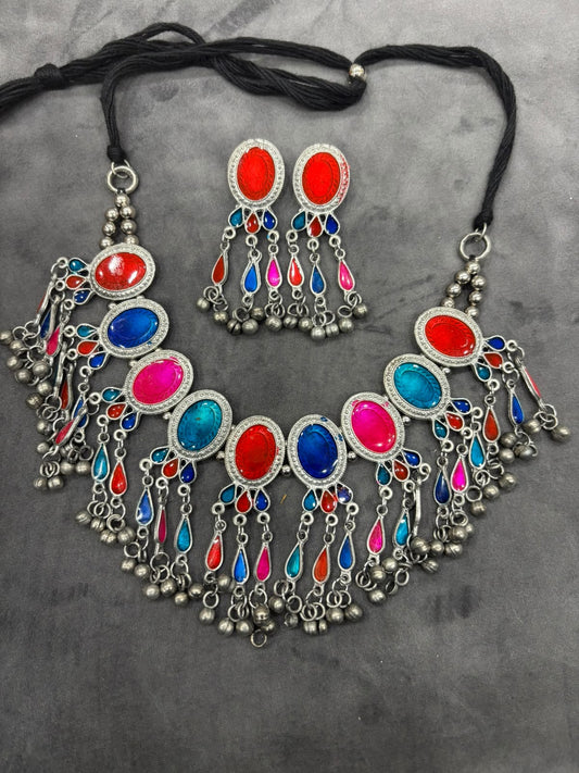 Navratri Special Multicolor Traditional Necklace Set with Matching Earrings