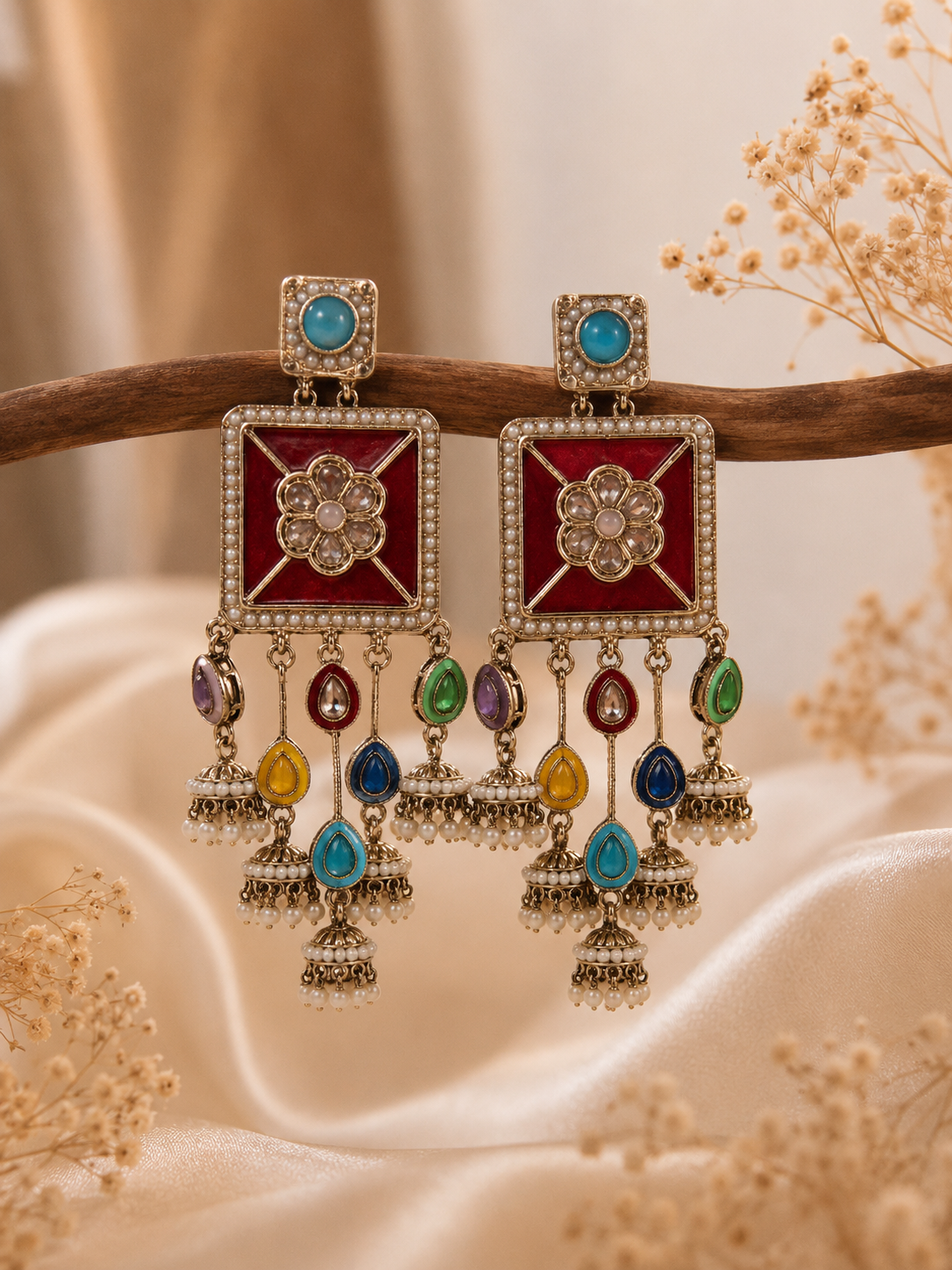 Heritage Meadow Multicolour Chandbali Earrings