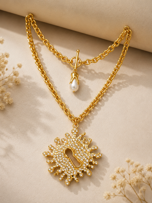 ✨ Elegant Dual Layer Lock Pendant Necklace ✨