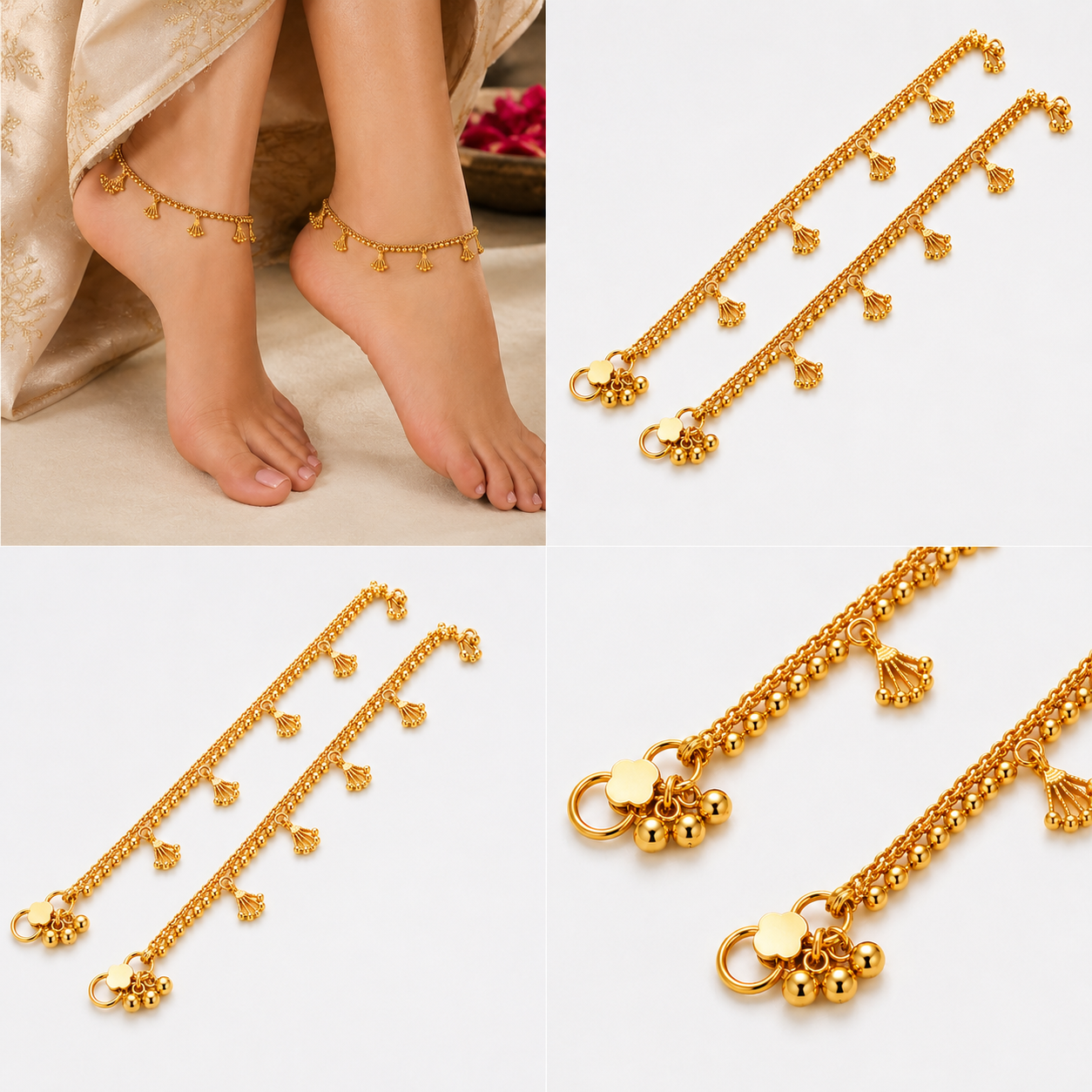 1 Gram Gold Plated Traditional Anklet for Women | Premium Gold Finish