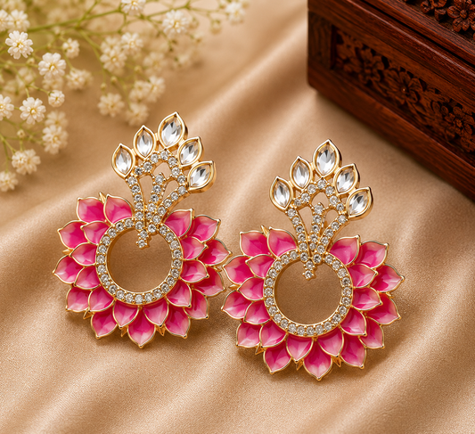 Pink Lotus Crystal Statement Earrings