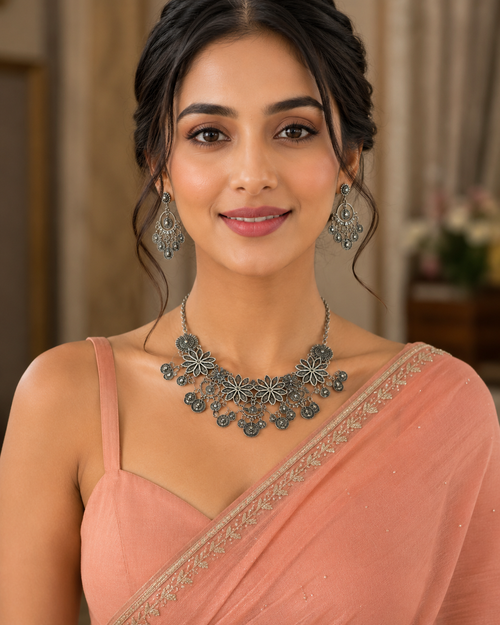 ✨ Oxidized Silver Boho Statement Necklace Set ✨