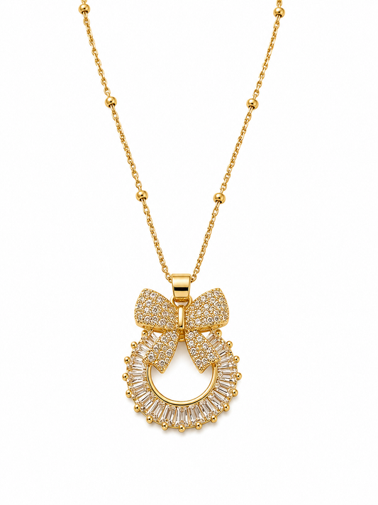 Gold Bow Pendant Necklace for Women