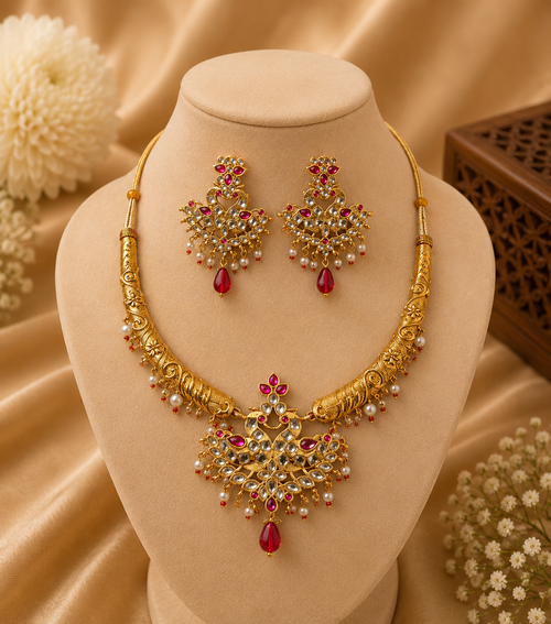 ✨ Royal Kundan Pearl Necklace Set ✨