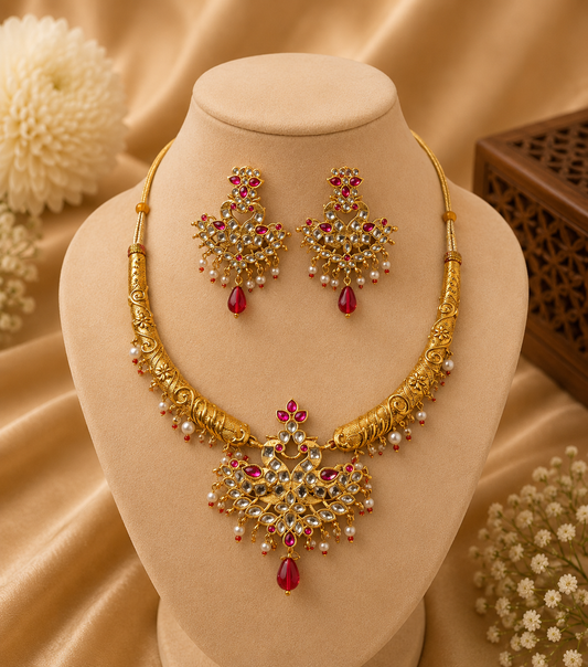 ✨ Royal Kundan Pearl Necklace Set ✨