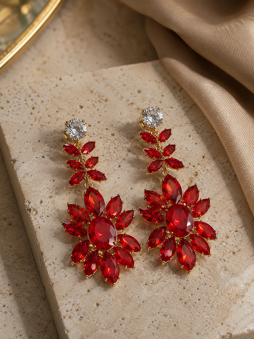 Nysha Ruby Floral Statement Earrings