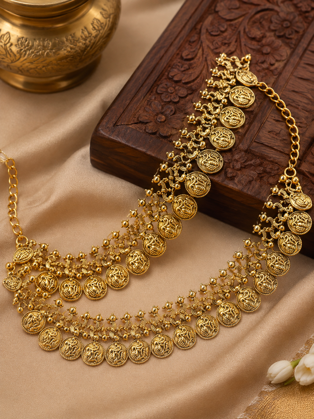 Traditional Gold-Plated Lakshmi Coin Waistband (Kamarbandh)