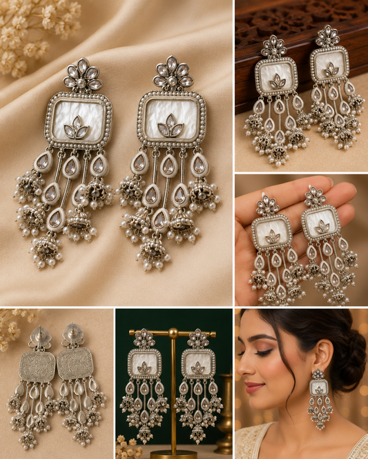 Pearl Drop Kundan Chandbali Earrings
