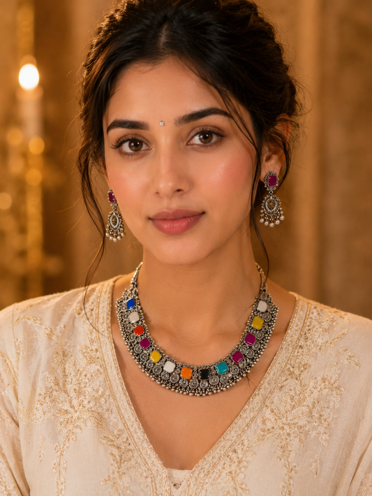 Nysha Boho Navratna Statement Necklace