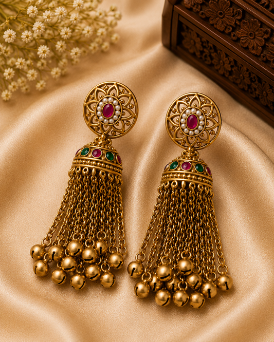 Royal Tassel Ghungroo Statement Earrings