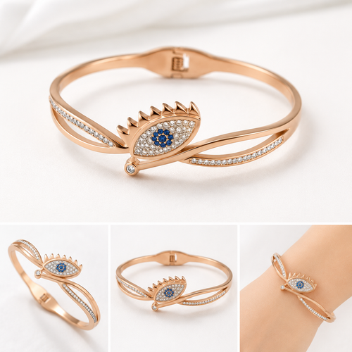 Rose Gold Evil Eye Crystal Bracelet for Women