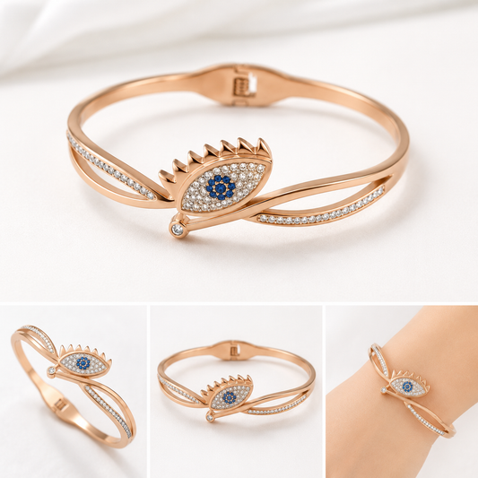 Rose Gold Evil Eye Crystal Bracelet for Women