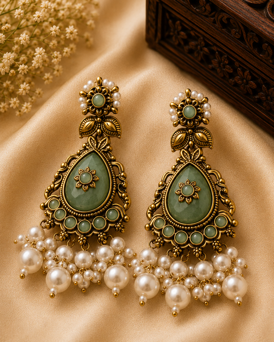 Sage Pearl Heritage Drop Earrings