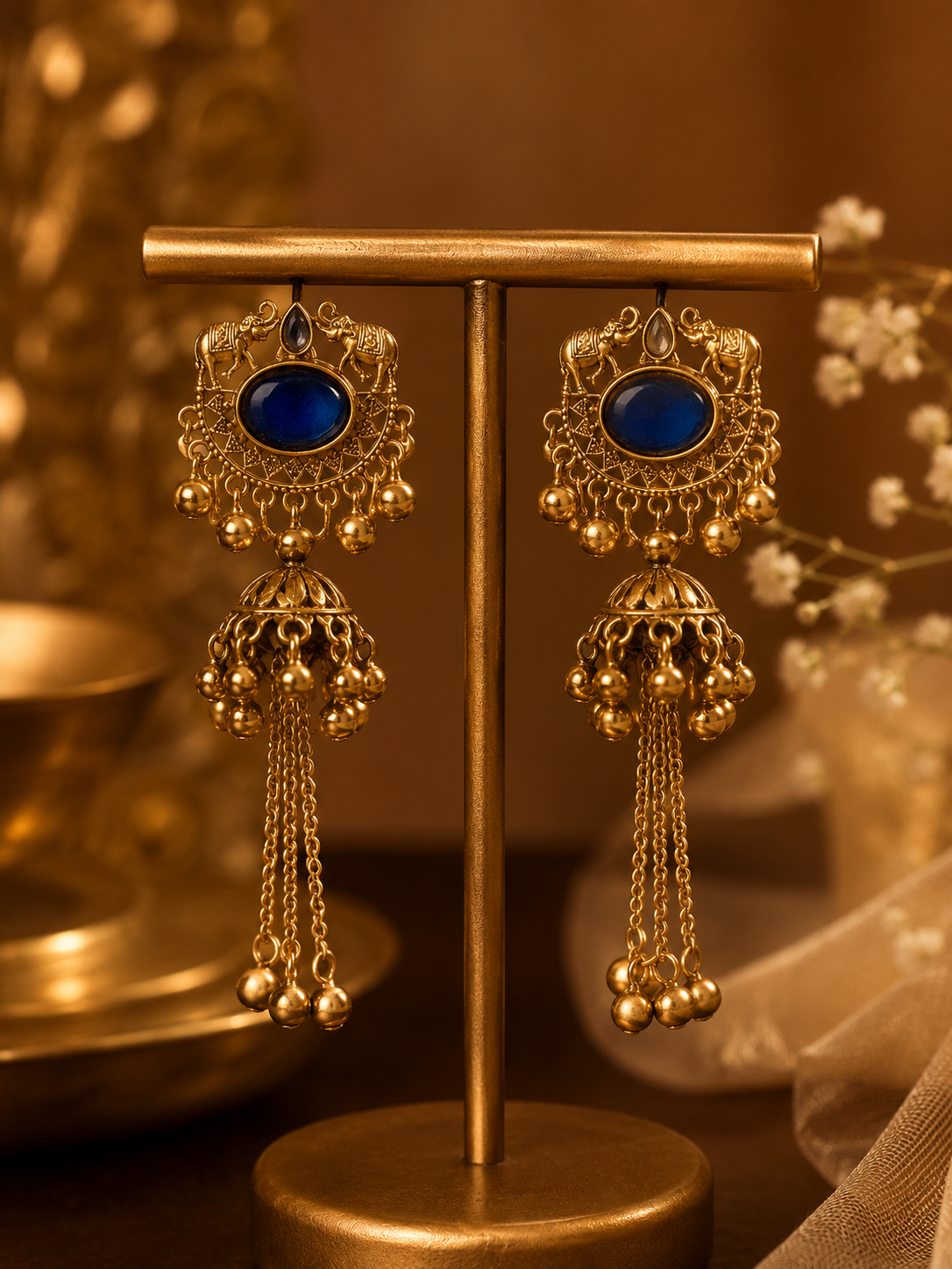 👑 Maharani Blue Stone Jhumkas