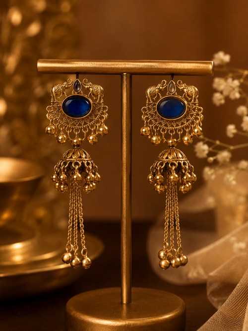 👑 Maharani Blue Stone Jhumkas