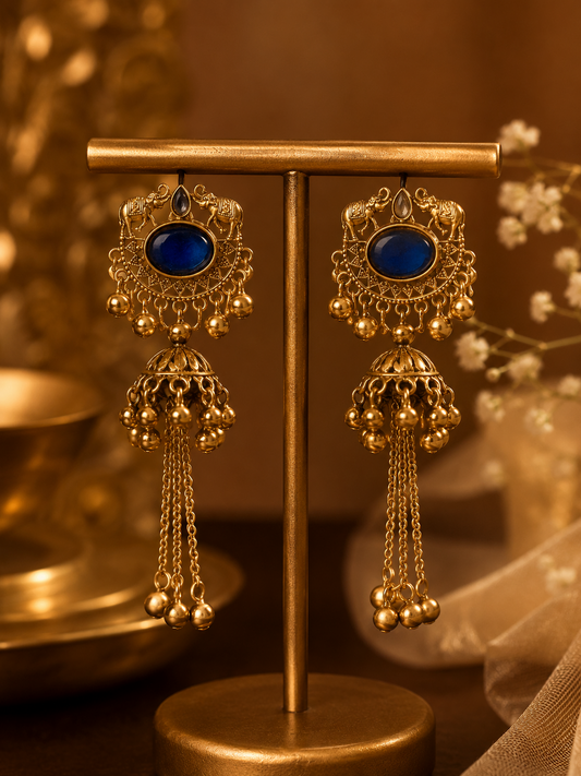 👑 Maharani Blue Stone Jhumkas