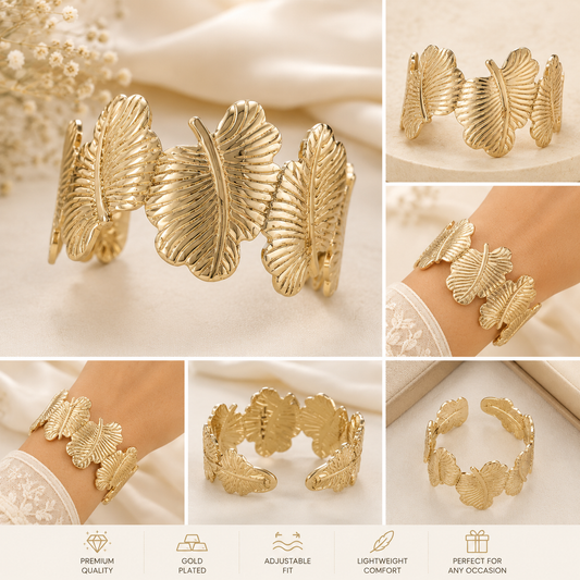 Gold Leaf Cuff Bracelet for Women